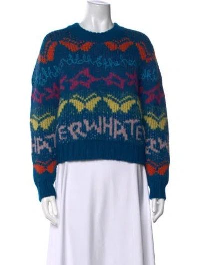 Pre-owned Lingua Franca Alpaca Graphic Print Sweater In Blue