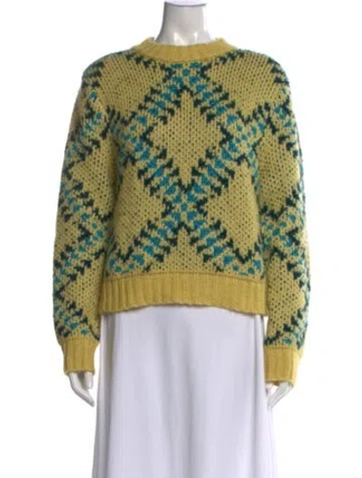 Pre-owned Lingua Franca Alpaca Graphic Print Sweater In Green