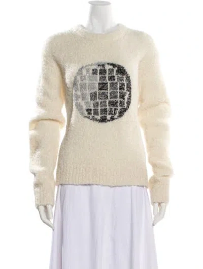 Pre-owned Lingua Franca Alpaca Graphic Print Sweater In White