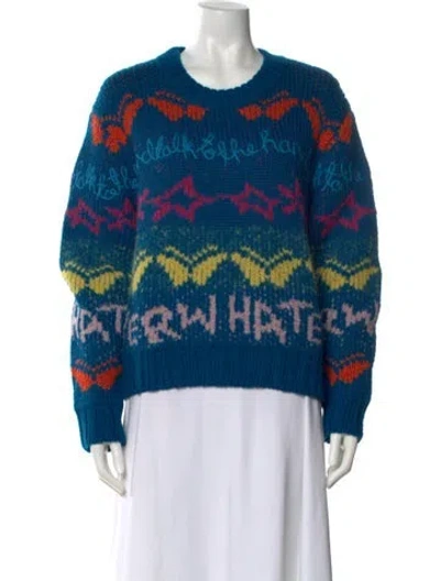 Pre-owned Lingua Franca Alpaca Printed Sweater In Blue