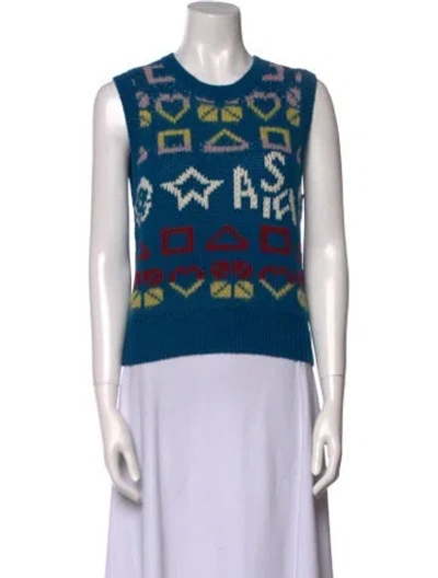 Pre-owned Lingua Franca Alpaca Printed Sweater In Blue