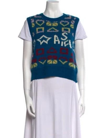 Pre-owned Lingua Franca Alpaca Printed Sweater In Blue