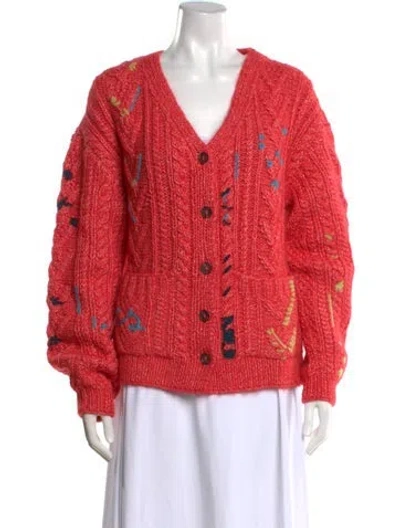 Pre-owned Lingua Franca Baby Alpaca Graphic Print Sweater In Pink