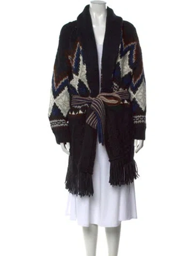 Pre-owned Lingua Franca Baby Alpaca Graphic Print Sweater W/ Tags In Black
