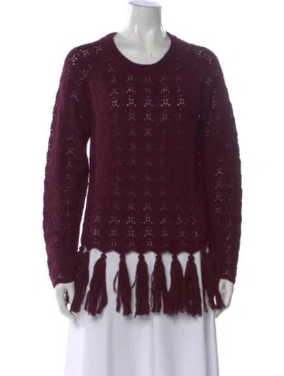Pre-owned Lingua Franca Baby Alpaca Patterned Sweater In Burgundy