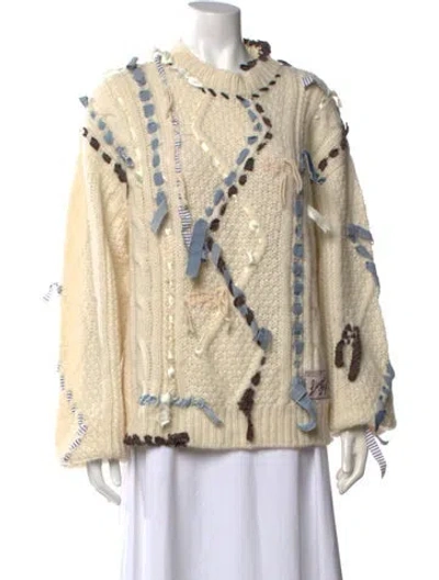 Pre-owned Lingua Franca Baby Alpaca Patterned Sweater In Neutral