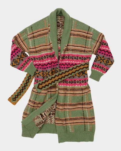 Lingua Franca Bianca Plaid Fair Isle Robe In Green