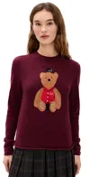 Lingua Franca Bo Bear Cashmere Crew Neck Pullover Maroon In Burgundy