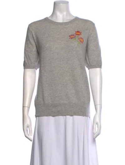 Pre-owned Lingua Franca Cashmere Floral Print Sweater In Grey