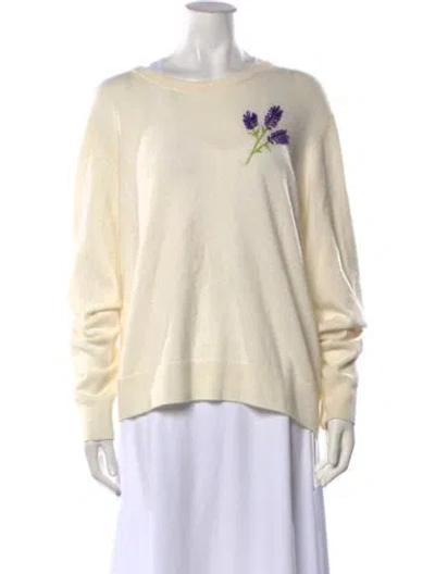 Pre-owned Lingua Franca Cashmere Floral Print Sweater In Neutrals