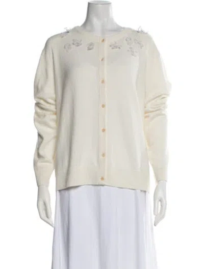 Pre-owned Lingua Franca Cashmere Floral Print Sweater In White