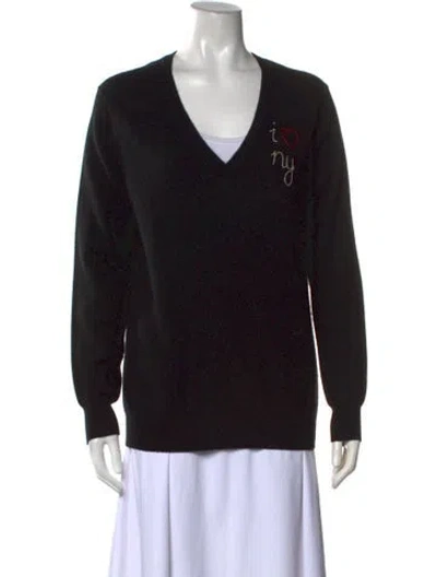 Pre-owned Lingua Franca Cashmere Graphic Print Sweater In Black