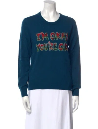 Pre-owned Lingua Franca Cashmere Graphic Print Sweater In Blue