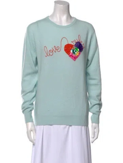 Pre-owned Lingua Franca Cashmere Graphic Print Sweater In Blue