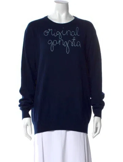 Pre-owned Lingua Franca Cashmere Graphic Print Sweater In Blue