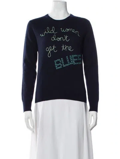 Pre-owned Lingua Franca Cashmere Graphic Print Sweater In Blue