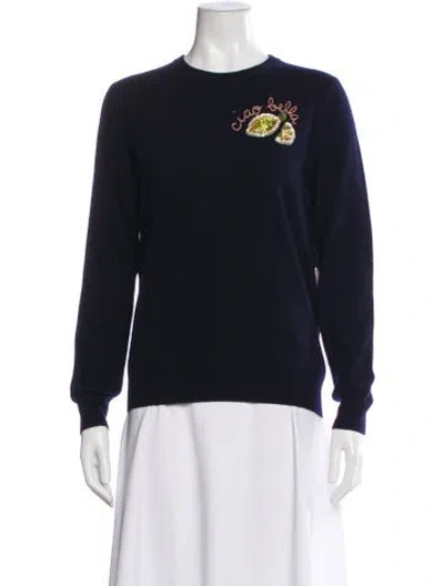 Pre-owned Lingua Franca Cashmere Graphic Print Sweater In Blue