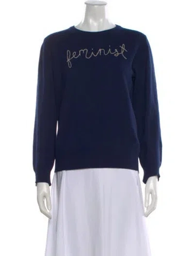 Pre-owned Lingua Franca Cashmere Graphic Print Sweater In Blue
