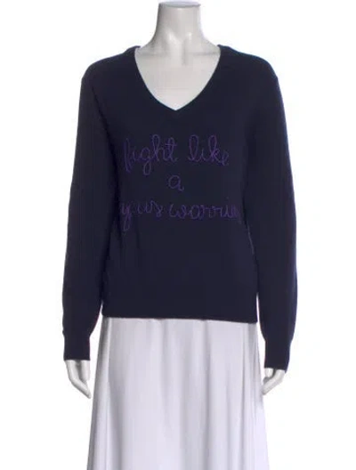 Pre-owned Lingua Franca Cashmere Graphic Print Sweater In Blue