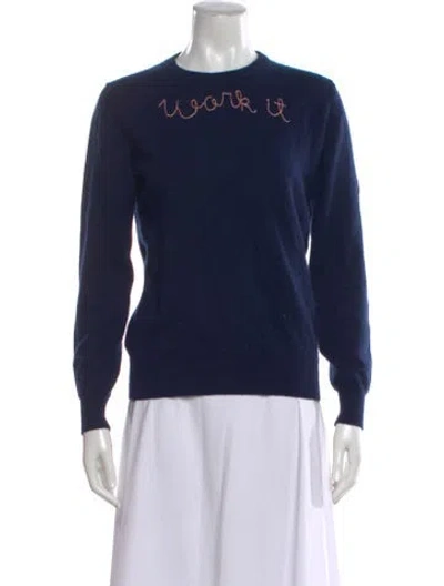 Pre-owned Lingua Franca Cashmere Graphic Print Sweater In Blue