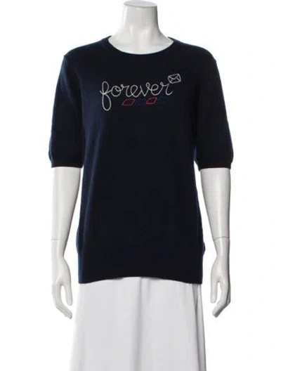 Pre-owned Lingua Franca Cashmere Graphic Print Sweater In Blue