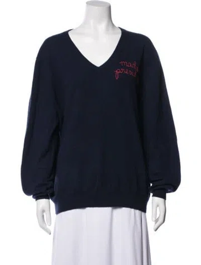 Pre-owned Lingua Franca Cashmere Graphic Print Sweater In Blue