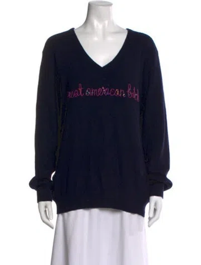 Pre-owned Lingua Franca Cashmere Graphic Print Sweater In Blue