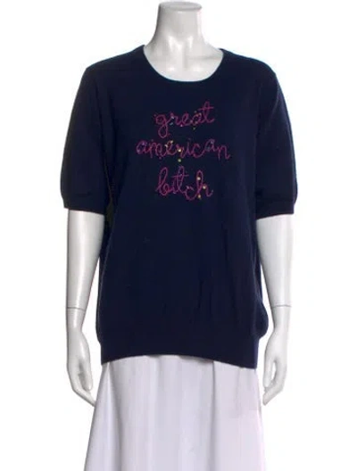 Pre-owned Lingua Franca Cashmere Graphic Print Sweater In Blue