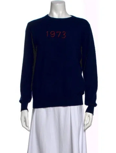 Pre-owned Lingua Franca Cashmere Graphic Print Sweater In Blue