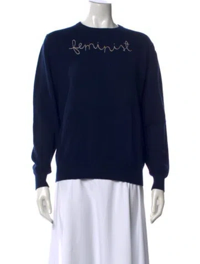 Pre-owned Lingua Franca Cashmere Graphic Print Sweater In Blue