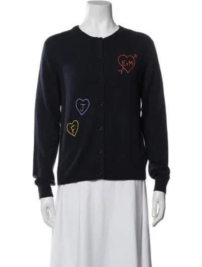 Pre-owned Lingua Franca Cashmere Graphic Print Sweater In Blue