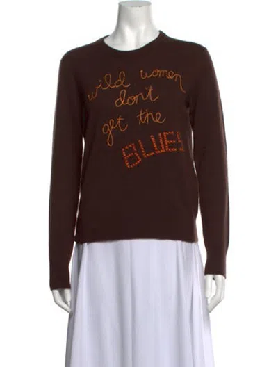 Pre-owned Lingua Franca Cashmere Graphic Print Sweater In Brown
