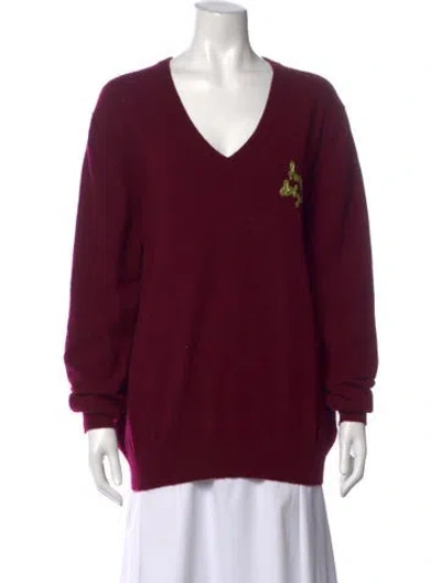 Pre-owned Lingua Franca Cashmere Graphic Print Sweater In Burgundy