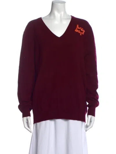 Pre-owned Lingua Franca Cashmere Graphic Print Sweater In Burgundy