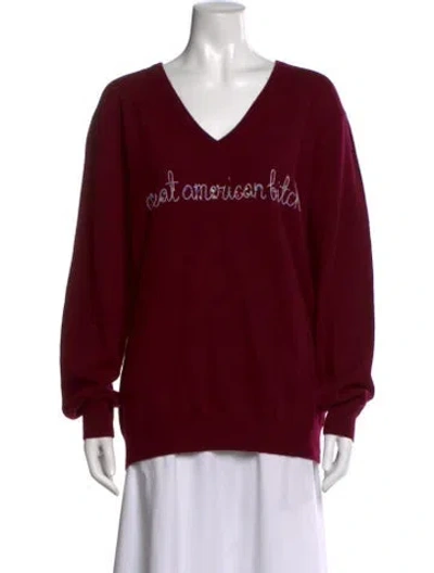 Pre-owned Lingua Franca Cashmere Graphic Print Sweater In Burgundy