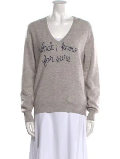 Pre-owned Lingua Franca Cashmere Graphic Print Sweater In Gray