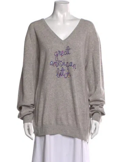Pre-owned Lingua Franca Cashmere Graphic Print Sweater In Gray