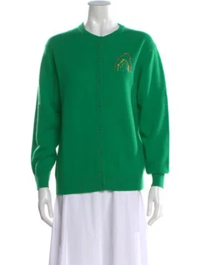 Pre-owned Lingua Franca Cashmere Graphic Print Sweater In Green