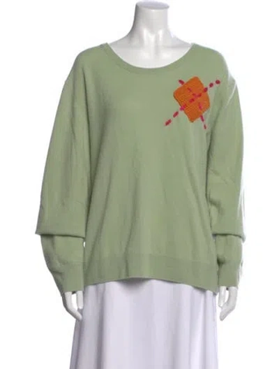 Pre-owned Lingua Franca Cashmere Graphic Print Sweater In Green