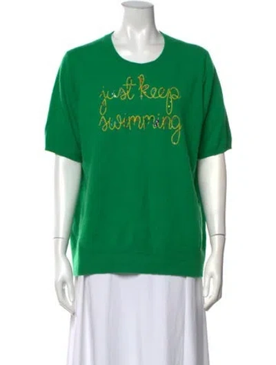 Pre-owned Lingua Franca Cashmere Graphic Print Sweater In Green