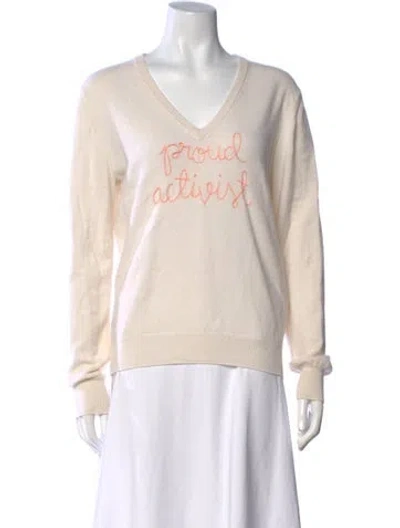 Pre-owned Lingua Franca Cashmere Graphic Print Sweater In Neutrals