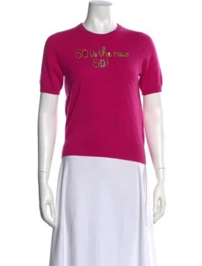 Pre-owned Lingua Franca Cashmere Graphic Print Sweater In Pink