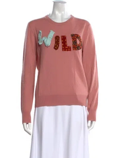 Pre-owned Lingua Franca Cashmere Graphic Print Sweater In Pink