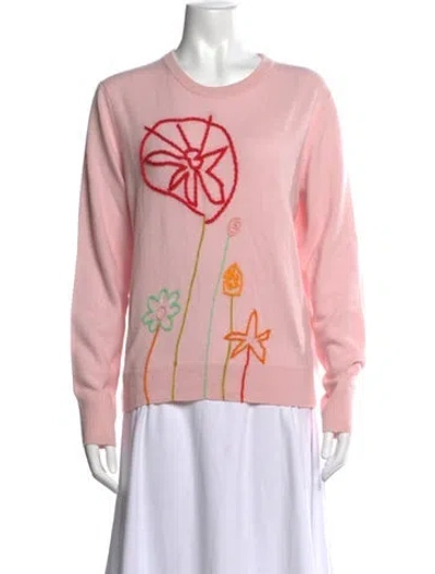 Pre-owned Lingua Franca Cashmere Graphic Print Sweater In Pink