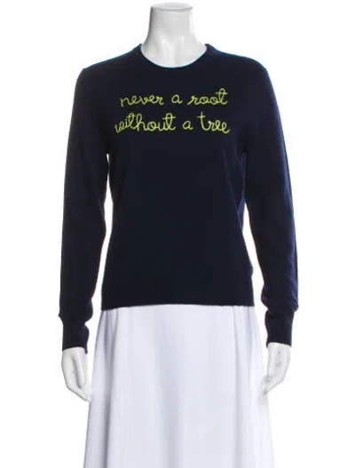 Pre-owned Lingua Franca Cashmere Graphic Print Sweater W/ Tags In Blue