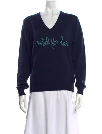 Pre-owned Lingua Franca Cashmere Graphic Print Sweater W/ Tags In Blue