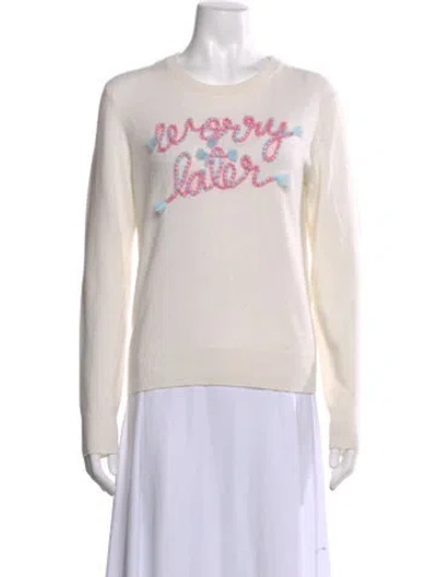 Pre-owned Lingua Franca Cashmere Graphic Print Sweater In White
