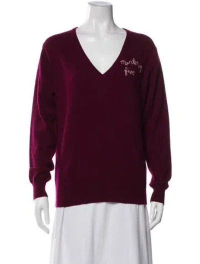 Pre-owned Lingua Franca Cashmere Graphic Print Top In Burgundy