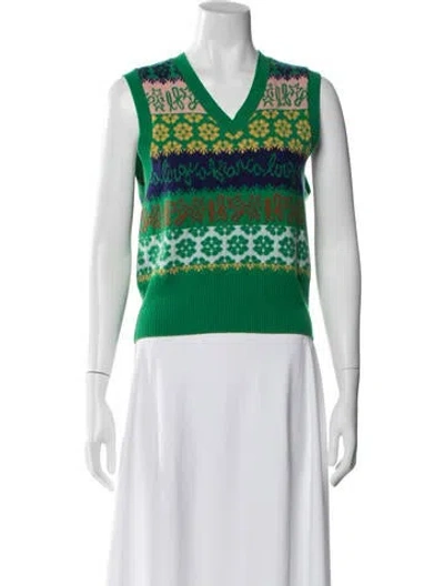 Pre-owned Lingua Franca Cashmere Patterned Sweater In Green