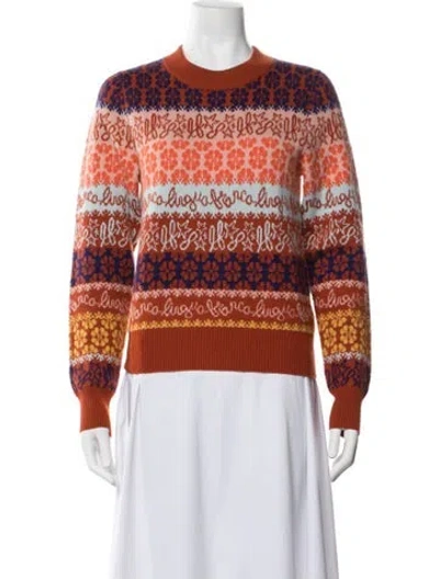 Pre-owned Lingua Franca Cashmere Patterned Sweater In Orange